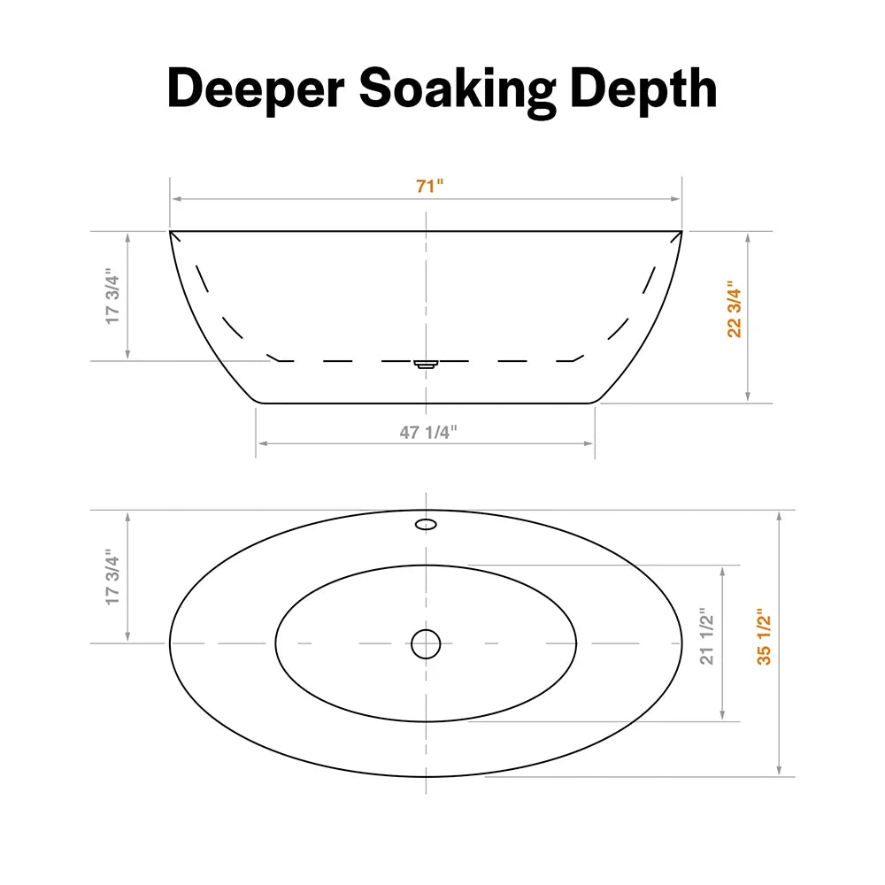 Empava 71" Freestanding Acrylic Deep Soaking Bathtub in White - Extra Large Modern Design