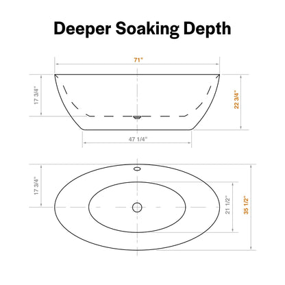 Empava 71" Freestanding Acrylic Deep Soaking Bathtub in White - Extra Large Modern Design