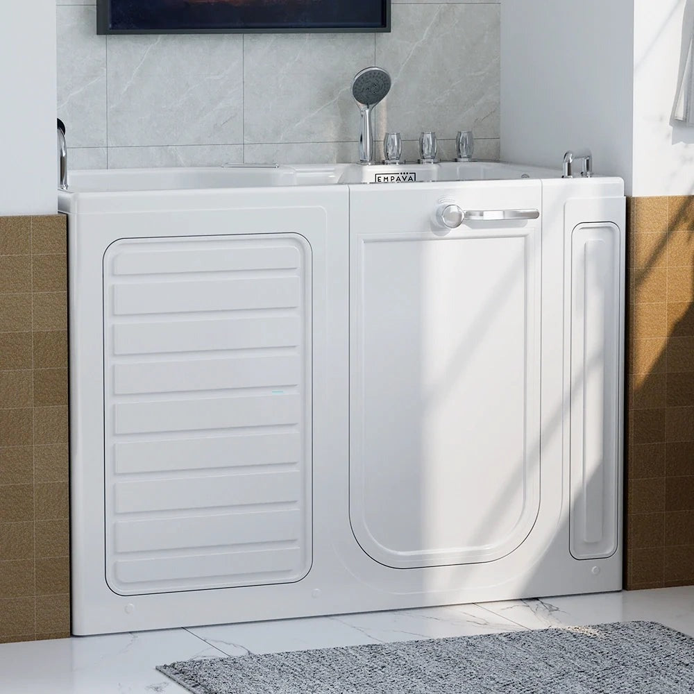 Empava EMPV-54WIT08 54" Alcove Inline Heater Jetted Whirlpool Walk-In Tub with Right Drain