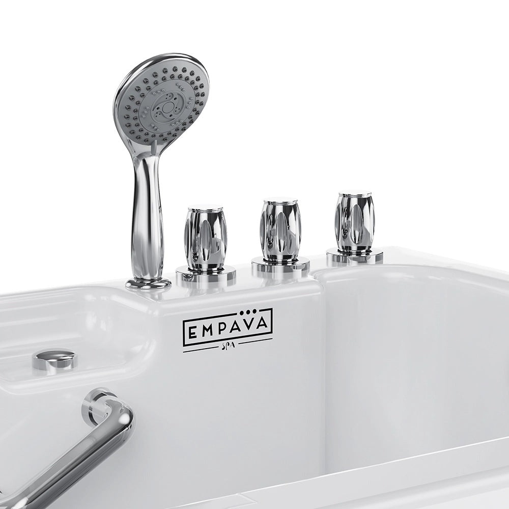 Empava EMPV-54WIT08 54" Alcove Inline Heater Jetted Whirlpool Walk-In Tub with Right Drain
