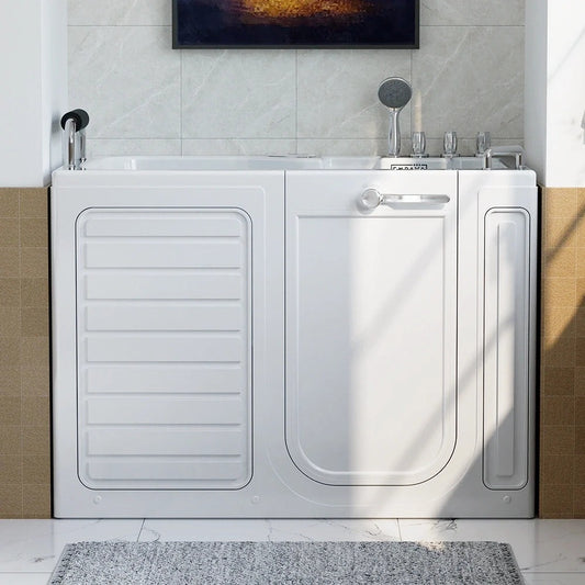 Empava EMPV-54WIT08 54" Alcove Inline Heater Jetted Whirlpool Walk-In Tub with Right Drain