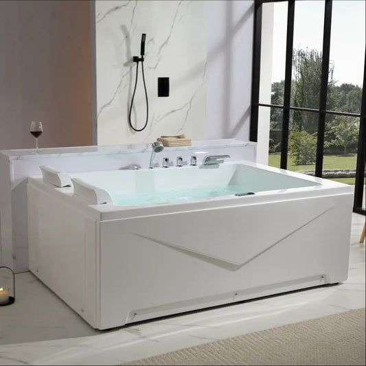 Empava 71" Heated Whirlpool Bathtub with 16 Jets | 2-Person Luxury Soaker | Left Drain | EMPV-71JT618L