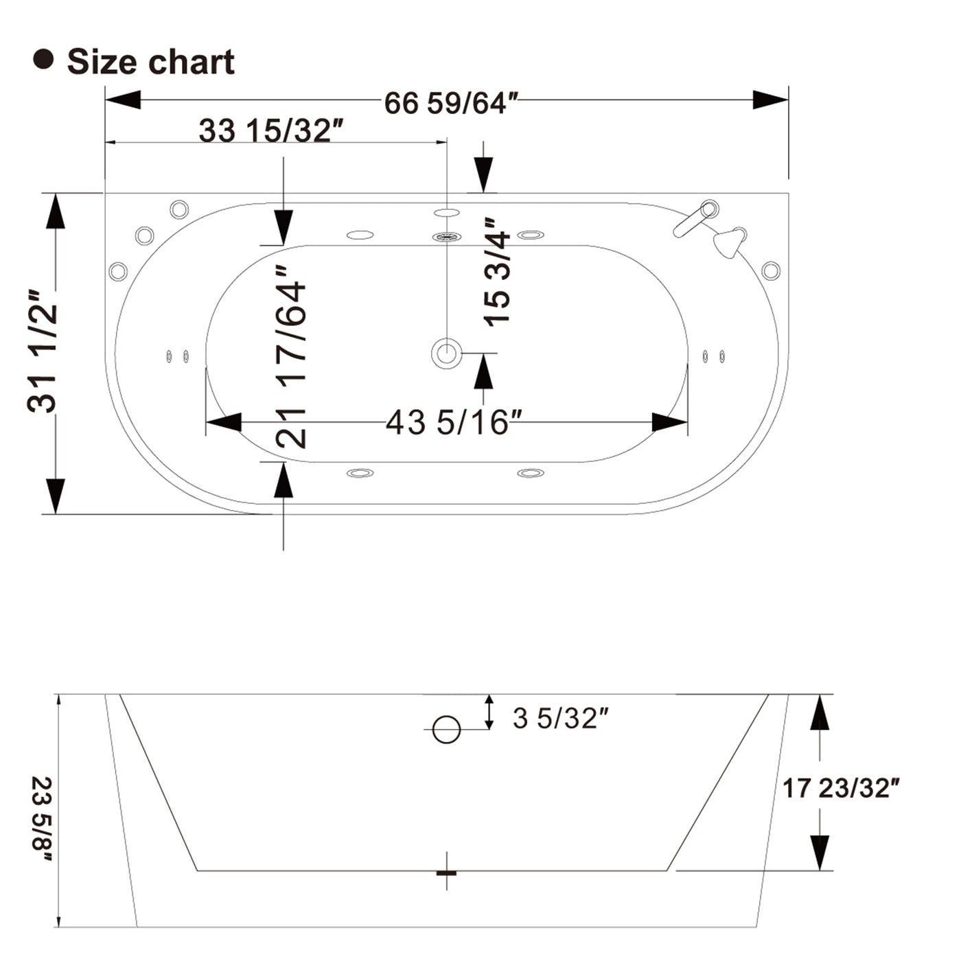Empava 67" Freestanding Whirlpool Bathtub | 10 Hydro-Massage Jets | EMPV-67AIS07