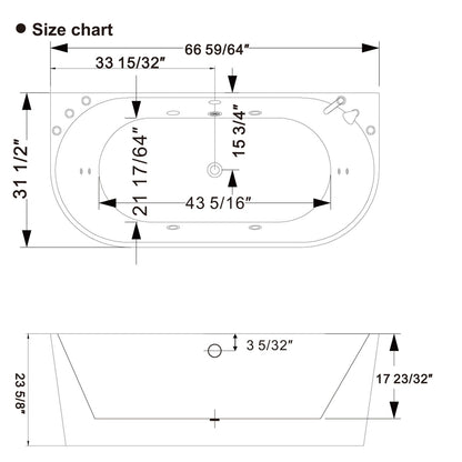 Empava 67" Freestanding Whirlpool Bathtub | 10 Hydro-Massage Jets | EMPV-67AIS07