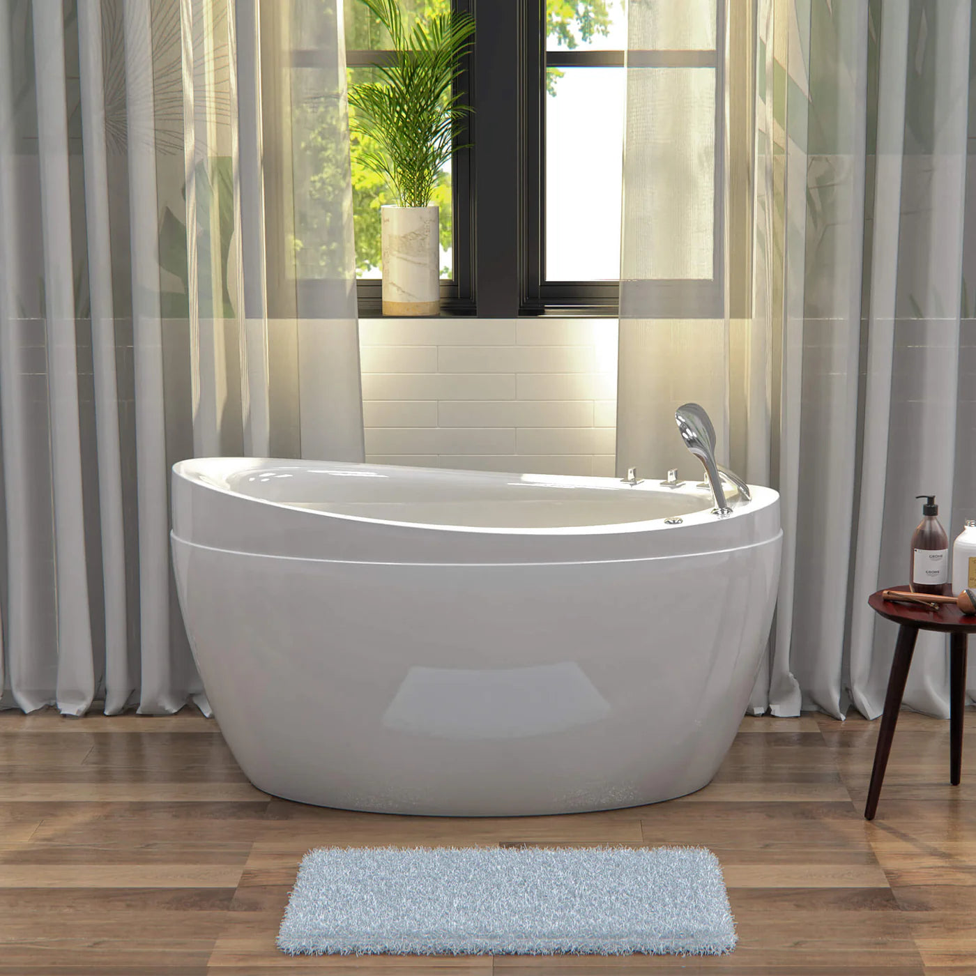 Empava 48JT011 - 48" Compact Japanese-Style Freestanding Air Massage Bathtub with Reversible Drain