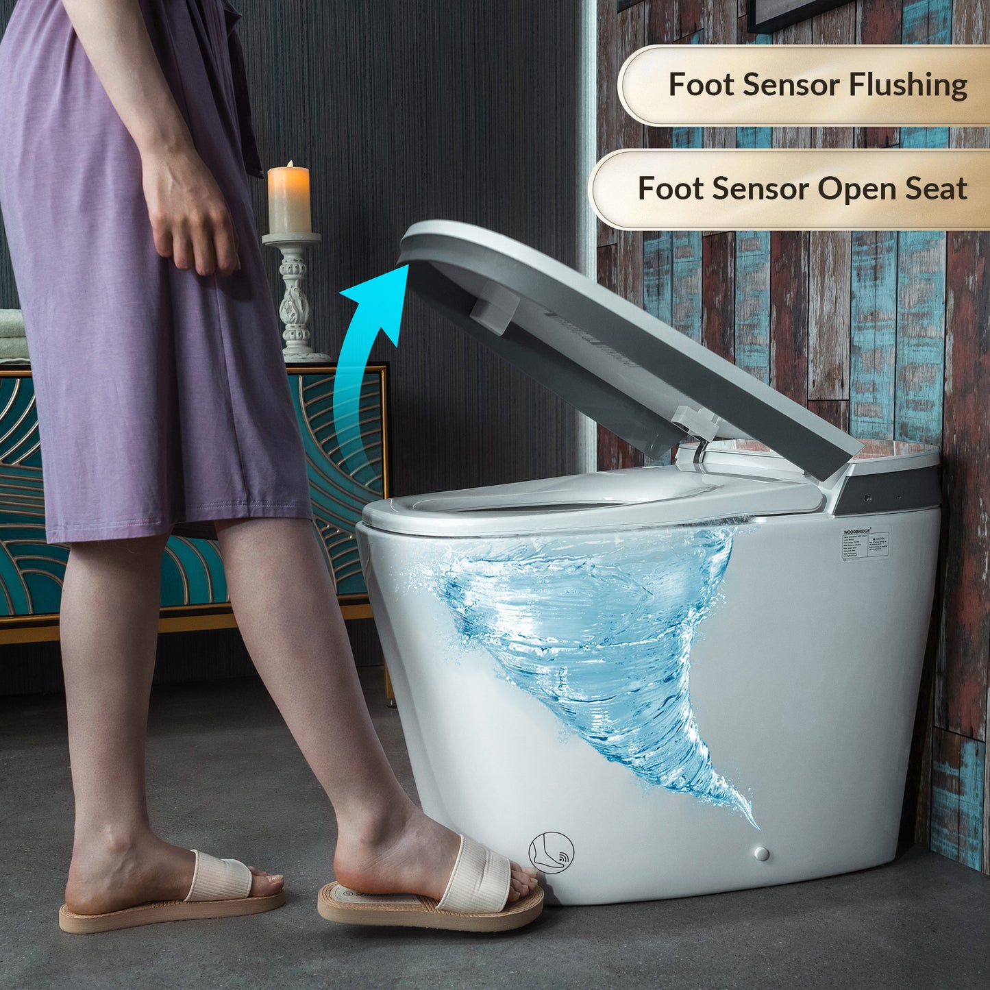 Woodbridge B0931S Smart Bidet Toilet | 1.28 GPF Dual Flush | Voice Control + Auto Open & Close | Foot Sensor Flush | Air Dryer & Cleaning Foam