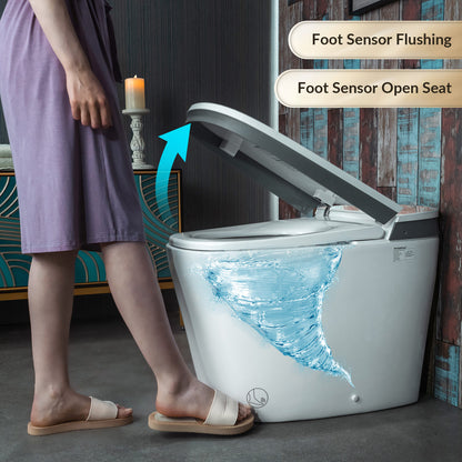 Woodbridge B0931S Smart Bidet Toilet | 1.28 GPF Dual Flush | Voice Control + Auto Open & Close | Foot Sensor Flush | Air Dryer & Cleaning Foam