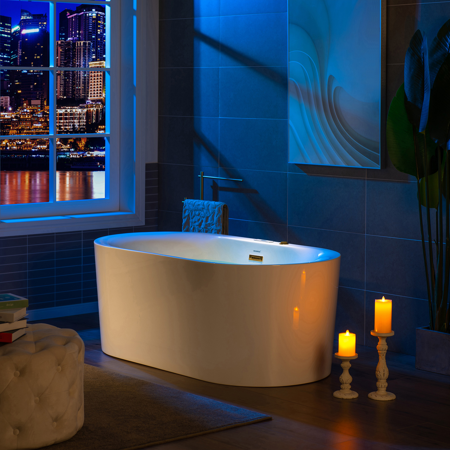 WOODBRIDGE BG100 | 59" x 31-1/2" Whirlpool Jet and Air Bath Heated Soaking Combination Tub with Adjustable Speed Air Massage and Display Control Panel with Brushed Gold Finish Trim and Drain
