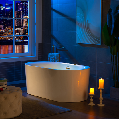 WOODBRIDGE BG100 | 59" x 31-1/2" Whirlpool Jet and Air Bath Heated Soaking Combination Tub with Adjustable Speed Air Massage and Display Control Panel with Brushed Gold Finish Trim and Drain