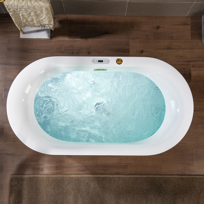 WOODBRIDGE BG100 | 59" x 31-1/2" Whirlpool Jet and Air Bath Heated Soaking Combination Tub with Adjustable Speed Air Massage and Display Control Panel with Brushed Gold Finish Trim and Drain