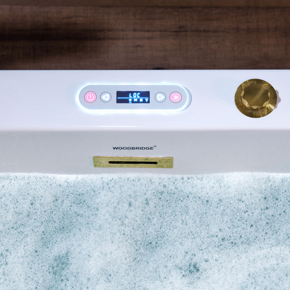 WOODBRIDGE BG100 | 59" x 31-1/2" Whirlpool Jet and Air Bath Heated Soaking Combination Tub with Adjustable Speed Air Massage and Display Control Panel with Brushed Gold Finish Trim and Drain