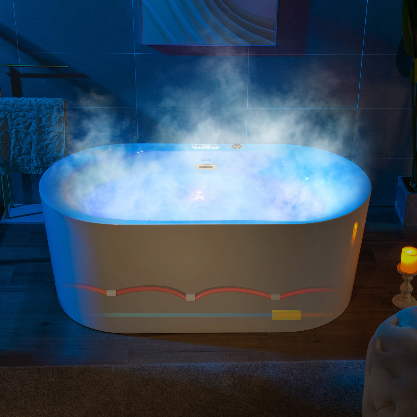 WOODBRIDGE BG100 | 59" x 31-1/2" Whirlpool Jet and Air Bath Heated Soaking Combination Tub with Adjustable Speed Air Massage and Display Control Panel with Brushed Gold Finish Trim and Drain