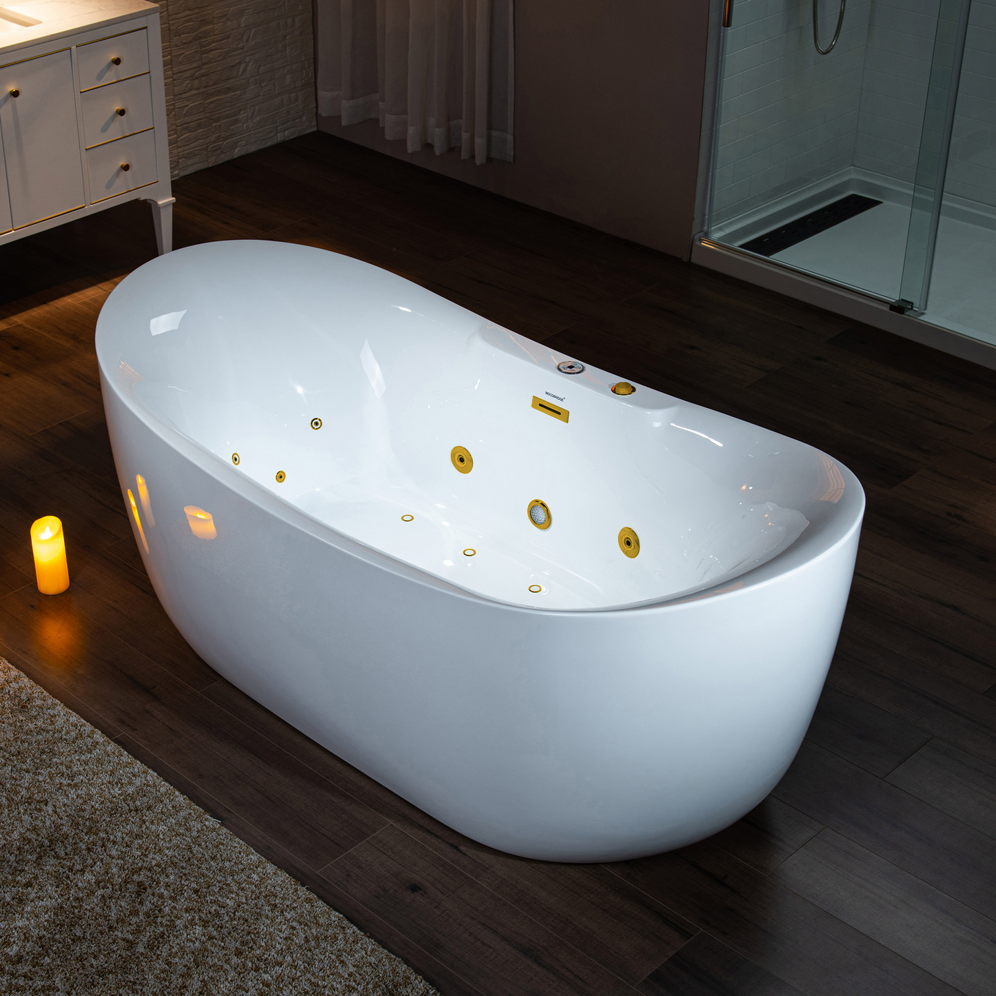 WOODBRIDGE BG400 | 72" x 35-3/8" Whirlpool and Air Bath Heated Soaking Combo Tub with Adjustable Speed Air Blower and Display Control Panel, Brushed Gold Finish Trim and Drain