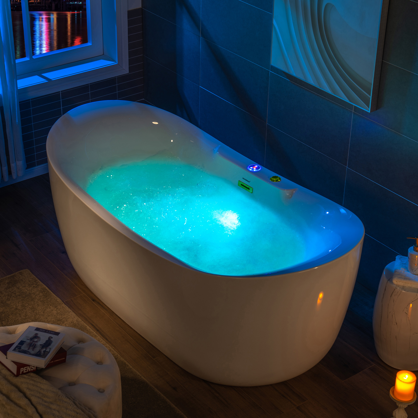 WOODBRIDGE BG400 | 72" x 35-3/8" Whirlpool and Air Bath Heated Soaking Combo Tub with Adjustable Speed Air Blower and Display Control Panel, Brushed Gold Finish Trim and Drain