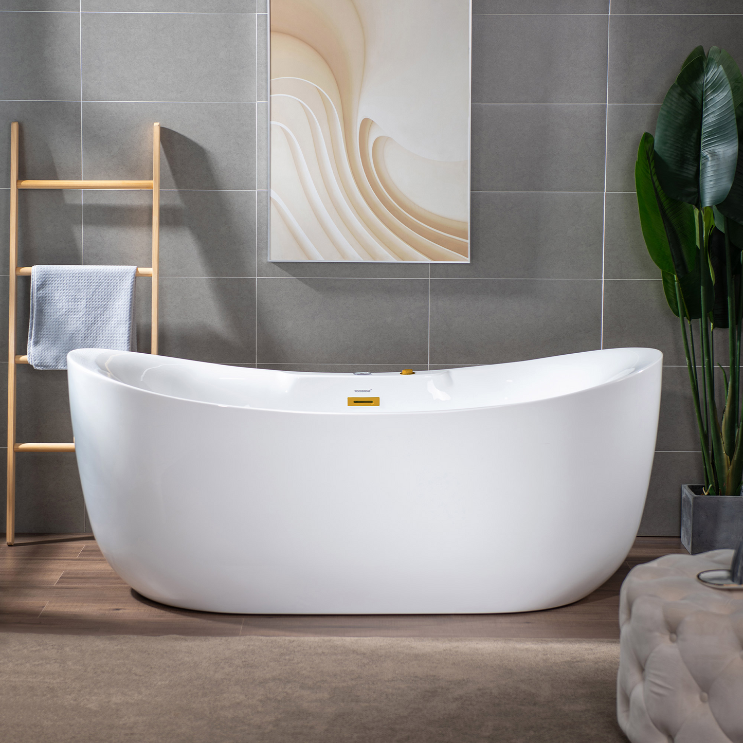 WOODBRIDGE BG400 | 72" x 35-3/8" Whirlpool and Air Bath Heated Soaking Combo Tub with Adjustable Speed Air Blower and Display Control Panel, Brushed Gold Finish Trim and Drain