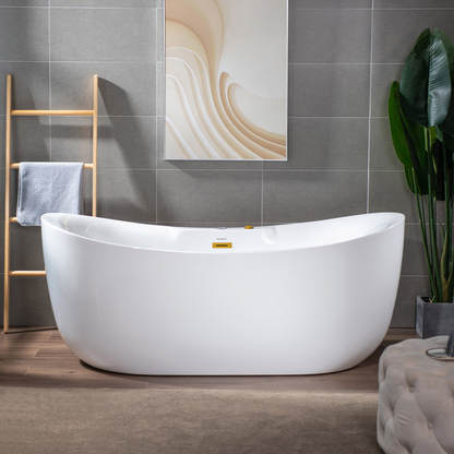 WOODBRIDGE BG400 | 72" x 35-3/8" Whirlpool and Air Bath Heated Soaking Combo Tub with Adjustable Speed Air Blower and Display Control Panel, Brushed Gold Finish Trim and Drain