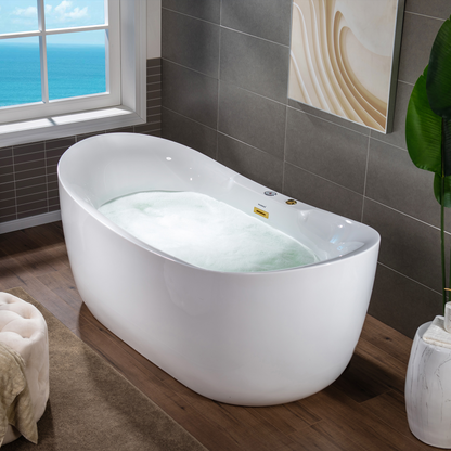 WOODBRIDGE BG400 | 72" x 35-3/8" Whirlpool and Air Bath Heated Soaking Combo Tub with Adjustable Speed Air Blower and Display Control Panel, Brushed Gold Finish Trim and Drain