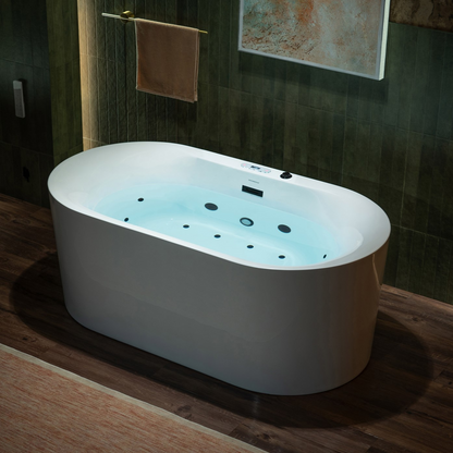 WOODBRIDGE BM100 | 59" x 31-1/2" Whirlpool and Air Bath Heated Soaking Combination Tub with Adjustable Speed Air Blower and Display Control Panel, Matte Black Finish Trim and Drain Kit