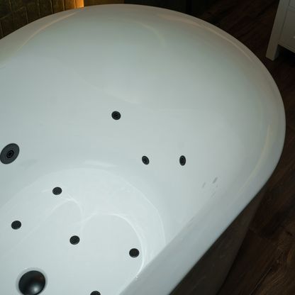 WOODBRIDGE BM100 | 59" x 31-1/2" Whirlpool and Air Bath Heated Soaking Combination Tub with Adjustable Speed Air Blower and Display Control Panel, Matte Black Finish Trim and Drain Kit