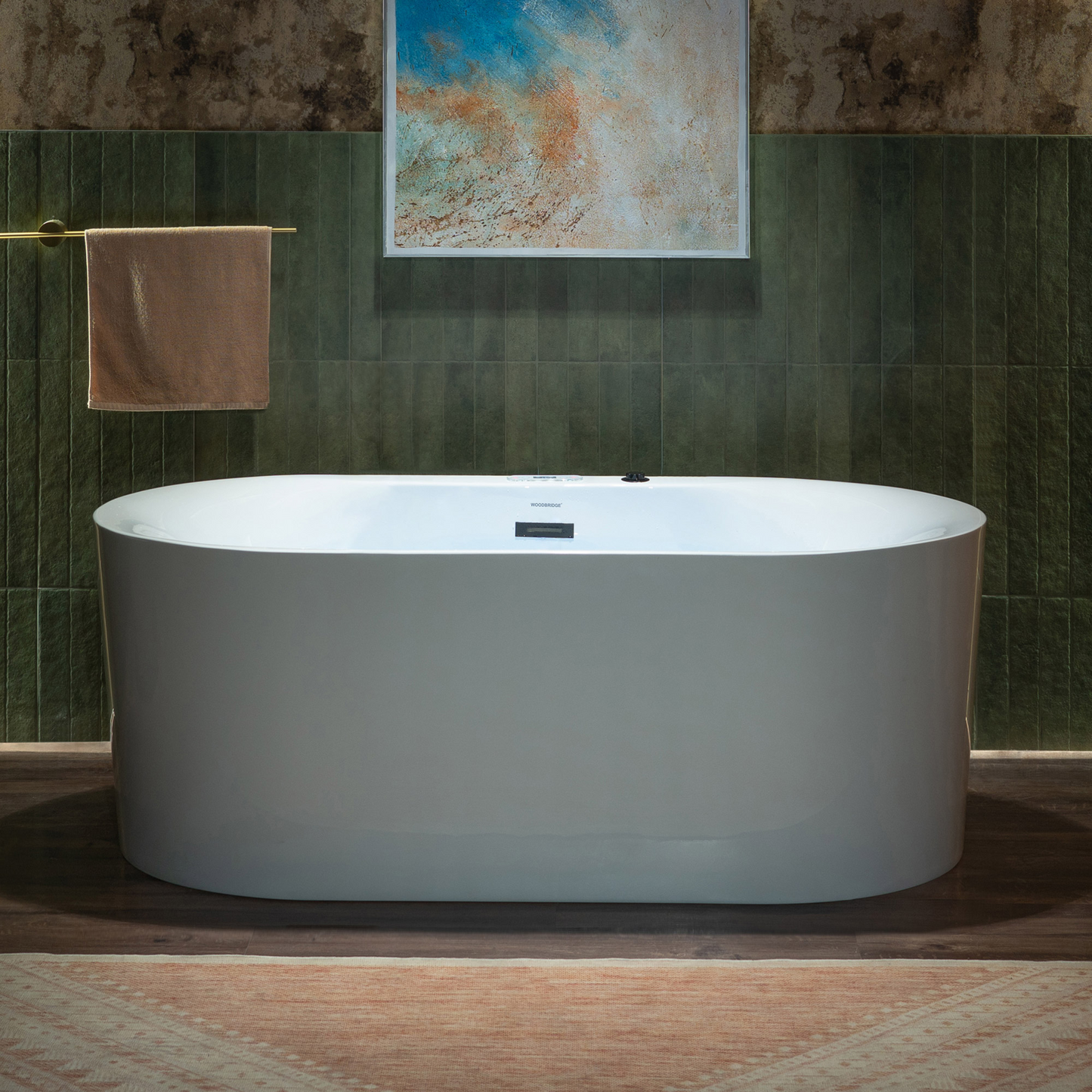 WOODBRIDGE BM100 | 59" x 31-1/2" Whirlpool and Air Bath Heated Soaking Combination Tub with Adjustable Speed Air Blower and Display Control Panel, Matte Black Finish Trim and Drain Kit