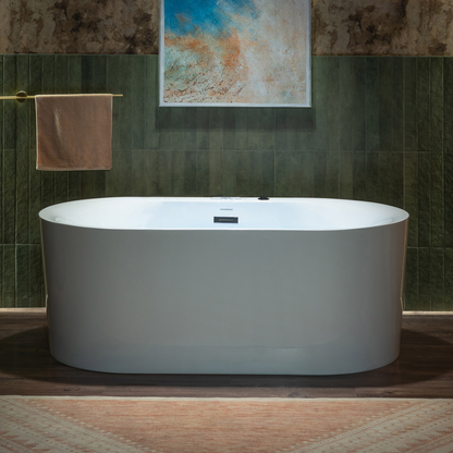 WOODBRIDGE BM100 | 59" x 31-1/2" Whirlpool and Air Bath Heated Soaking Combination Tub with Adjustable Speed Air Blower and Display Control Panel, Matte Black Finish Trim and Drain Kit