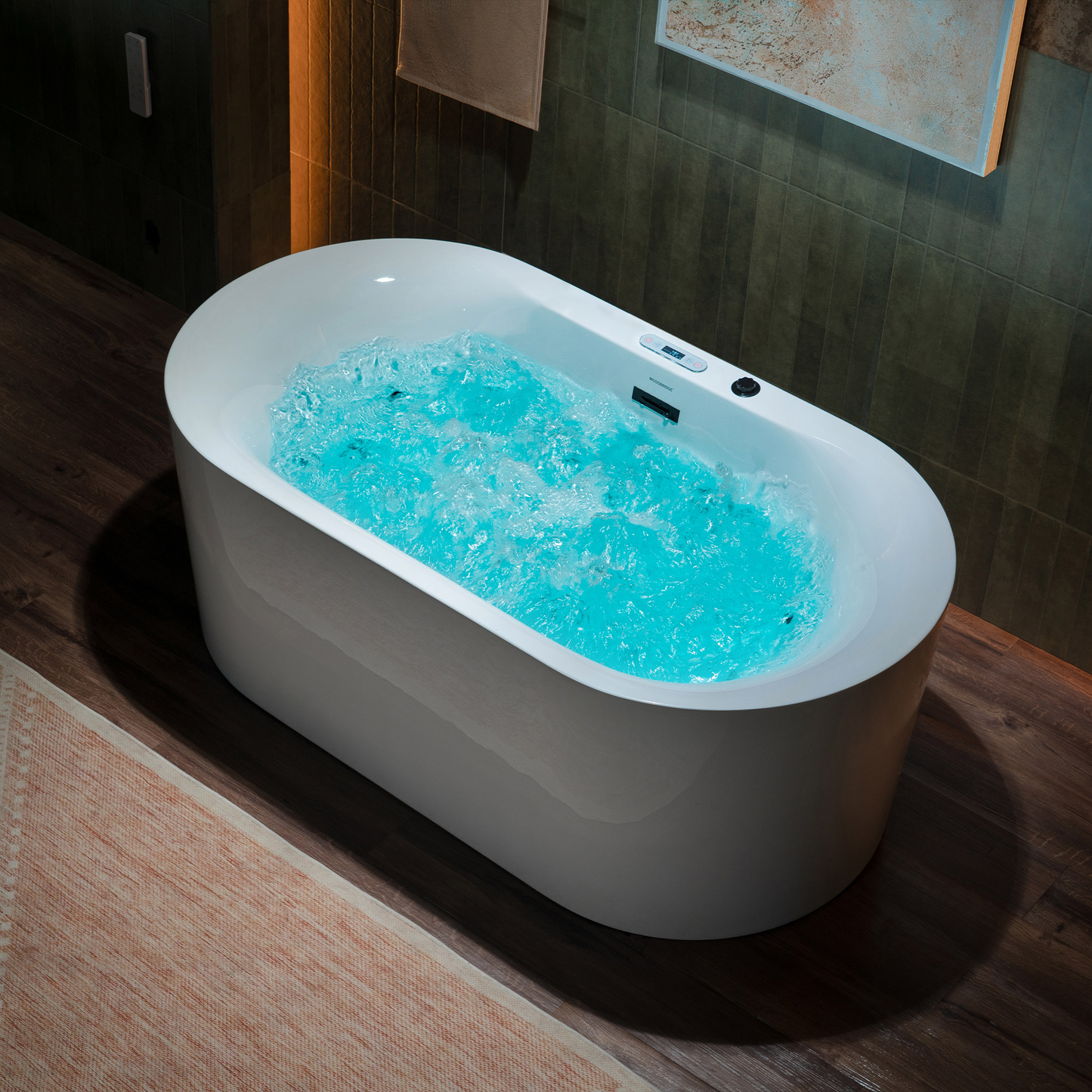 WOODBRIDGE BM100 | 59" x 31-1/2" Whirlpool and Air Bath Heated Soaking Combination Tub with Adjustable Speed Air Blower and Display Control Panel, Matte Black Finish Trim and Drain Kit