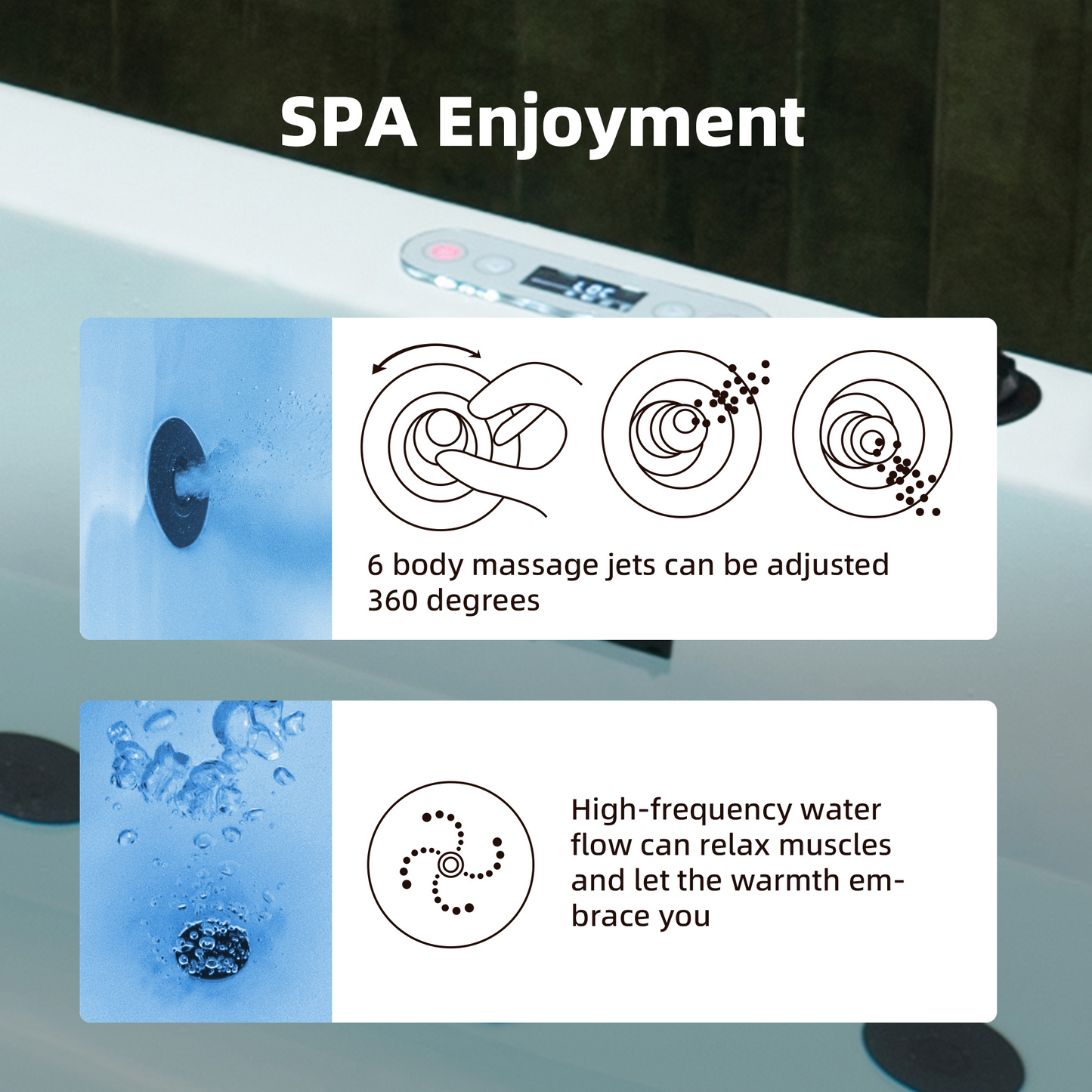 WOODBRIDGE BM100 | 59" x 31-1/2" Whirlpool and Air Bath Heated Soaking Combination Tub with Adjustable Speed Air Blower and Display Control Panel, Matte Black Finish Trim and Drain Kit