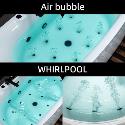 WOODBRIDGE BM400+F0051MB | 72" x 35-3/8" Whirlpool and Air Bath Heated Soaking Combination Tub with Adjustable Speed Air Blower, Tub Filler, and LED control panel, Matte Black Finish Trim and Drain Kit