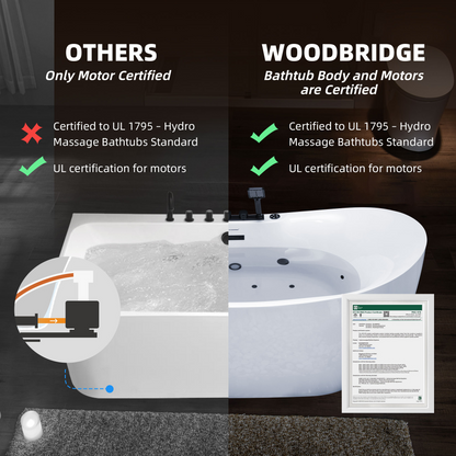 WOODBRIDGE BM400+F0051MB | 72" x 35-3/8" Whirlpool and Air Bath Heated Soaking Combination Tub with Adjustable Speed Air Blower, Tub Filler, and LED control panel, Matte Black Finish Trim and Drain Kit