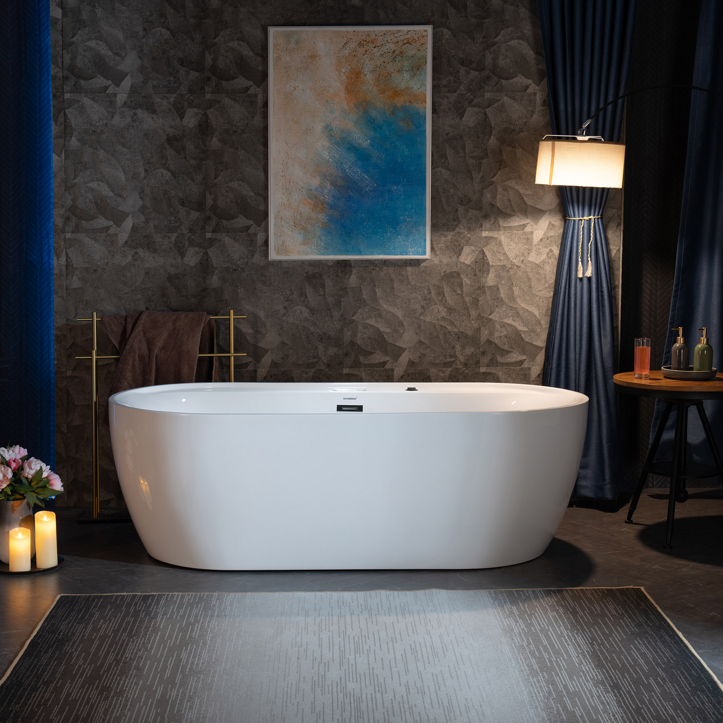 WOODBRIDGE BM500 | 72" x 35-3/8" Whirlpool and Air Bath Heated Soaking Combination Tub with Adjustable Speed Air Blower and Digital Control Panel, Matte Black Finish Trim and Drain Set