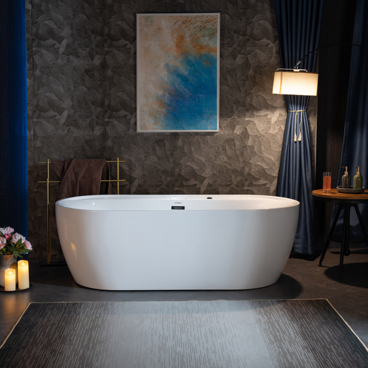 WOODBRIDGE BM500 | 72" x 35-3/8" Whirlpool and Air Bath Heated Soaking Combination Tub with Adjustable Speed Air Blower and Digital Control Panel, Matte Black Finish Trim and Drain Set