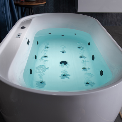 WOODBRIDGE BM500 | 72" x 35-3/8" Whirlpool and Air Bath Heated Soaking Combination Tub with Adjustable Speed Air Blower and Digital Control Panel, Matte Black Finish Trim and Drain Set