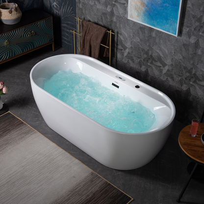 WOODBRIDGE BM500 | 72" x 35-3/8" Whirlpool and Air Bath Heated Soaking Combination Tub with Adjustable Speed Air Blower and Digital Control Panel, Matte Black Finish Trim and Drain Set