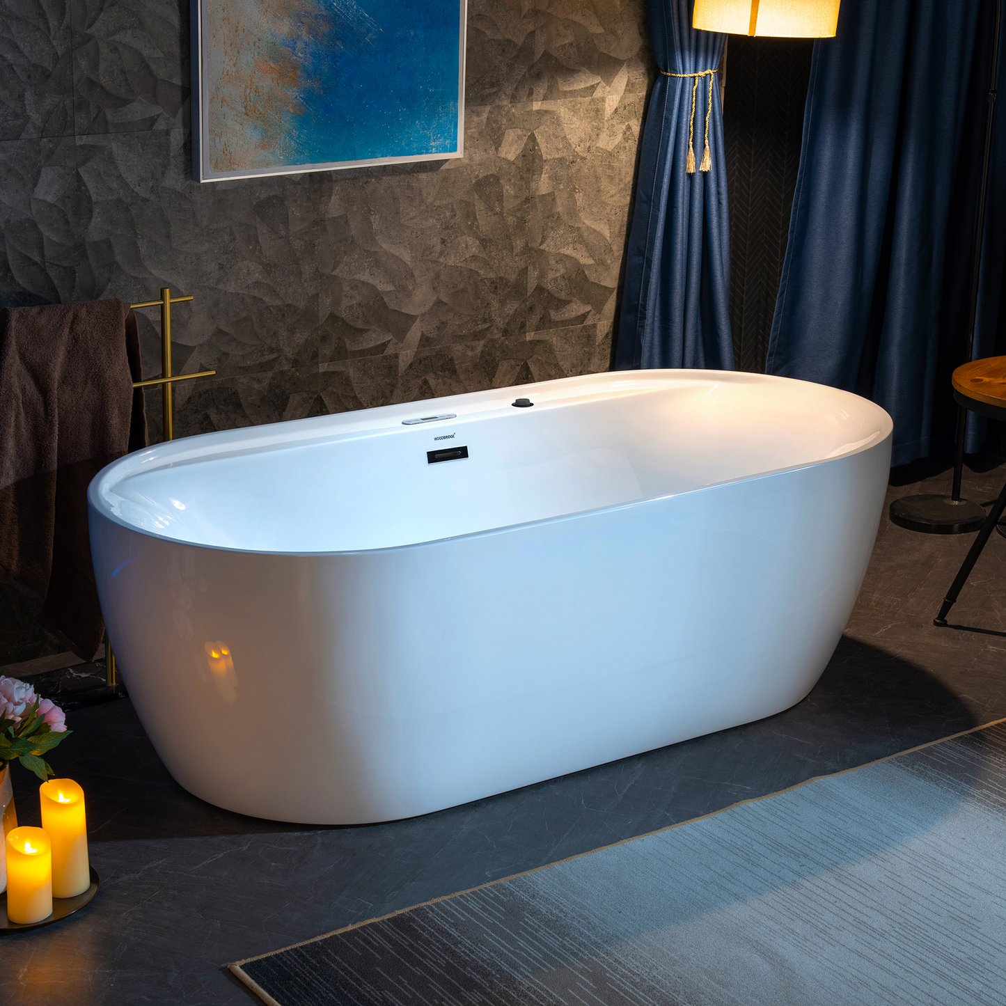 WOODBRIDGE BM500 | 72" x 35-3/8" Whirlpool and Air Bath Heated Soaking Combination Tub with Adjustable Speed Air Blower and Digital Control Panel, Matte Black Finish Trim and Drain Set
