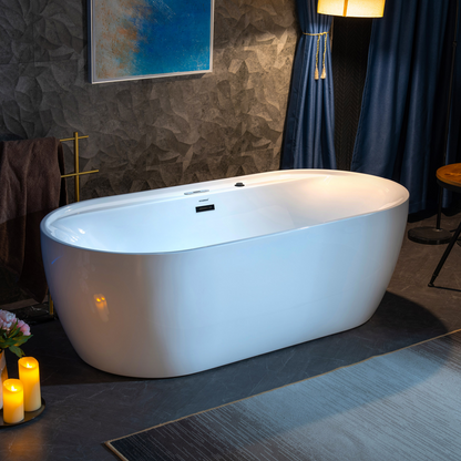 WOODBRIDGE BM500 | 72" x 35-3/8" Whirlpool and Air Bath Heated Soaking Combination Tub with Adjustable Speed Air Blower and Digital Control Panel, Matte Black Finish Trim and Drain Set