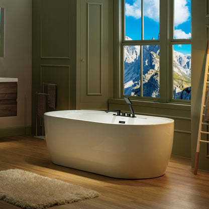 WOODBRIDGE BM500+F0051MB | 72" x 35-3/8" Whirlpool and Air Bath Heated Soaking Combination Tub with Adjustable Speed Air Blower, Tub Filler, and LED control panel, Matte Black Finish Trim and Drain Kit
