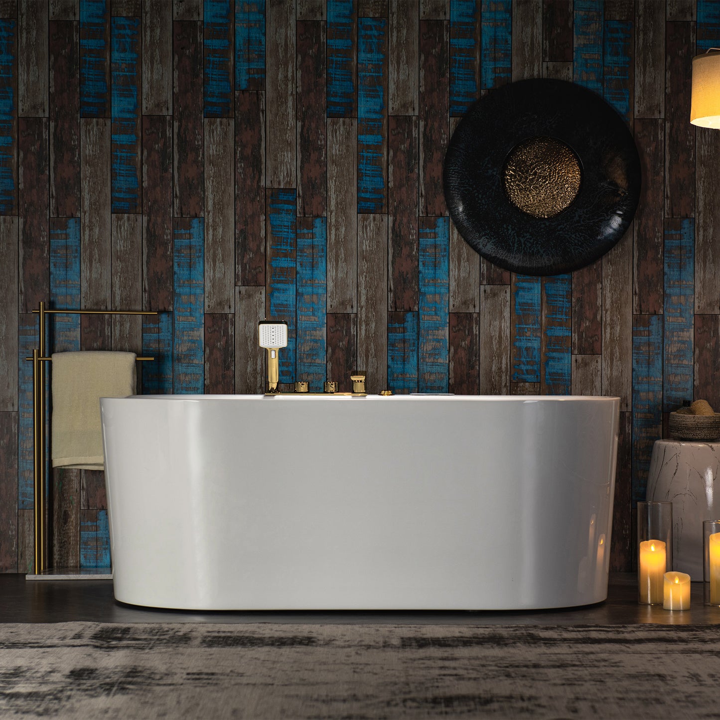 WOODBRIDGE BG100+F0045BG | 59" x 31-1/2" Whirlpool and Air Bath Heated Soaking Combo Tub with Brushed Gold Faucet