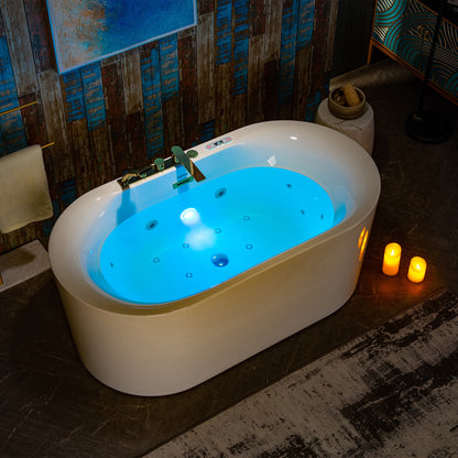 WOODBRIDGE BG100+F0045BG | 59" x 31-1/2" Whirlpool and Air Bath Heated Soaking Combo Tub with Brushed Gold Faucet