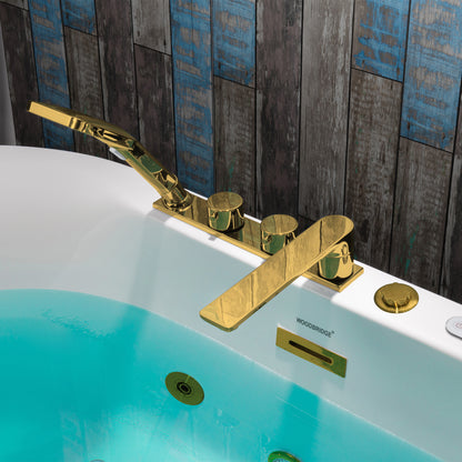 WOODBRIDGE BG100+F0045BG | 59" x 31-1/2" Whirlpool and Air Bath Heated Soaking Combo Tub with Brushed Gold Faucet