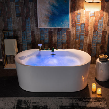WOODBRIDGE BG100+F0045BG | 59" x 31-1/2" Whirlpool and Air Bath Heated Soaking Combo Tub with Brushed Gold Faucet