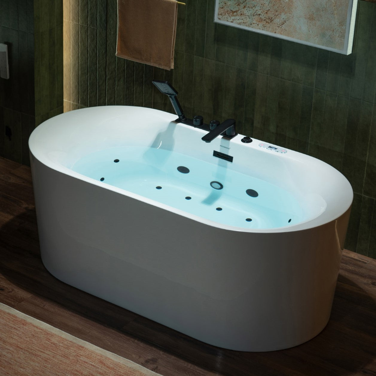 WOODBRIDGE BM100+F0051MB | 59" Whirlpool and Air Heated Bathtub with Matte Black Faucet Trim