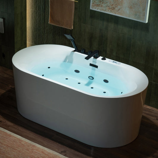 WOODBRIDGE BM100+F0051MB | 59" Whirlpool and Air Heated Bathtub with Matte Black Faucet Trim
