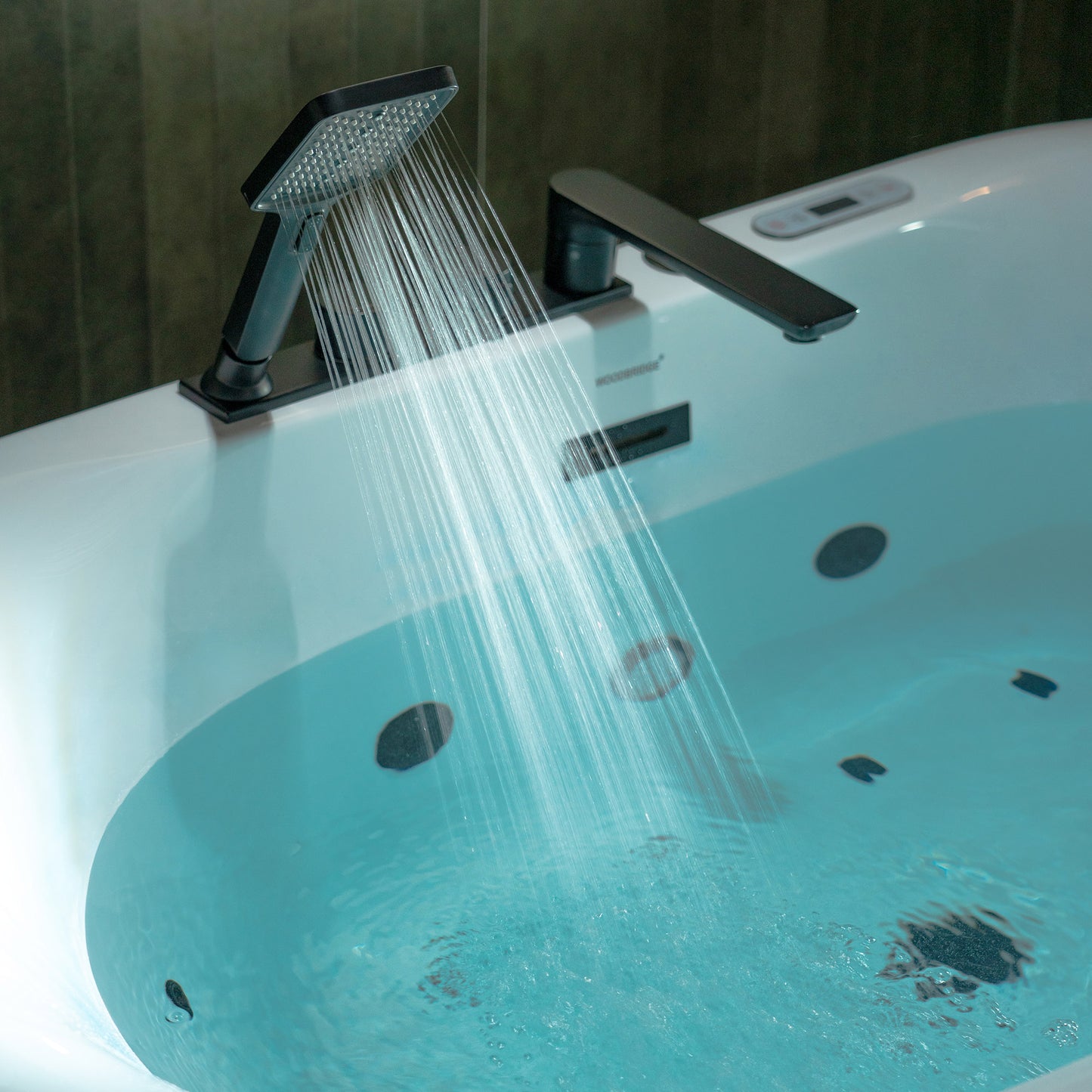 WOODBRIDGE BM100+F0051MB | 59" Whirlpool and Air Heated Bathtub with Matte Black Faucet Trim