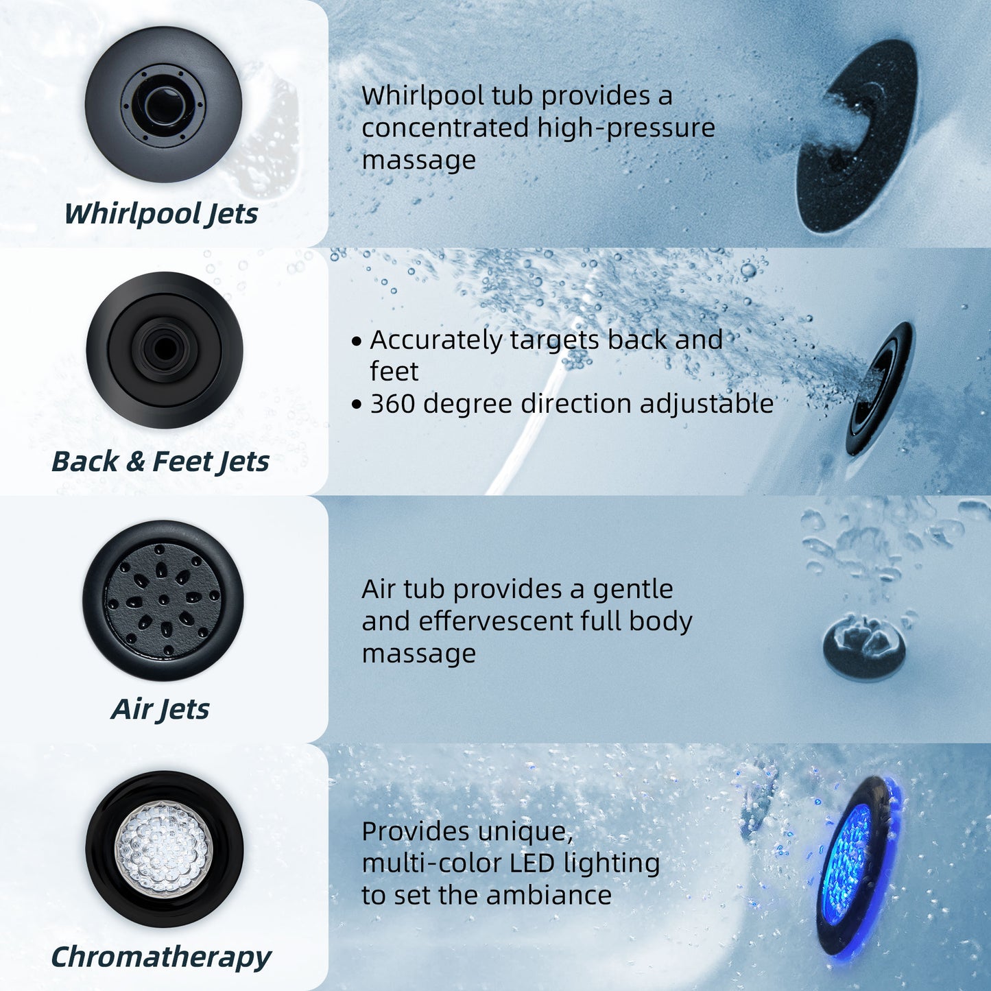 WOODBRIDGE BM100+F0051MB | 59" Whirlpool and Air Heated Bathtub with Matte Black Faucet Trim