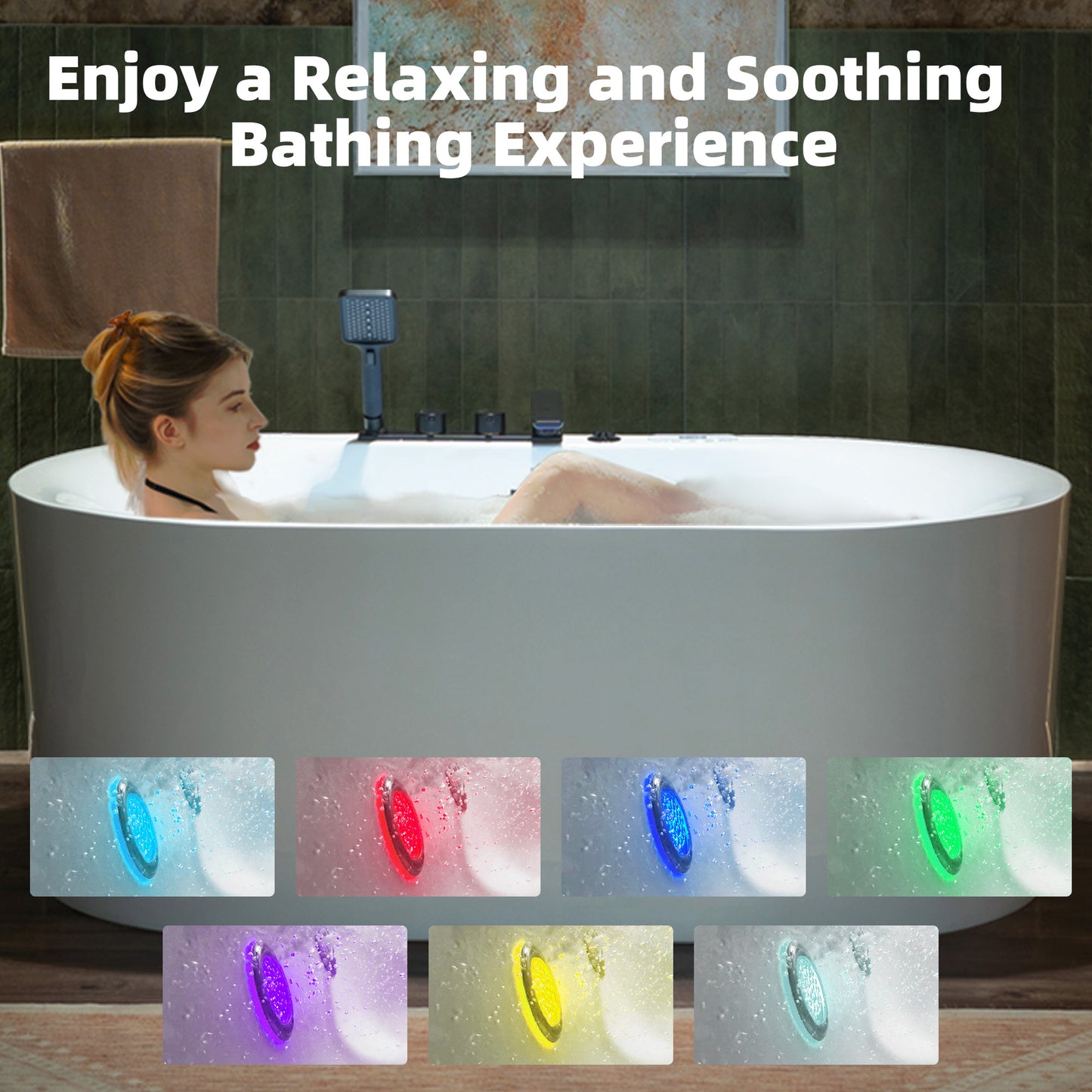 WOODBRIDGE BM100+F0051MB | 59" Whirlpool and Air Heated Bathtub with Matte Black Faucet Trim