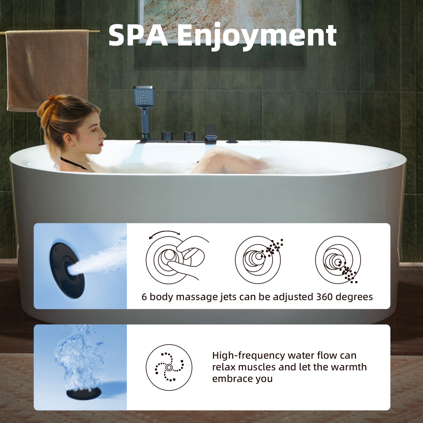 WOODBRIDGE BM100+F0051MB | 59" Whirlpool and Air Heated Bathtub with Matte Black Faucet Trim