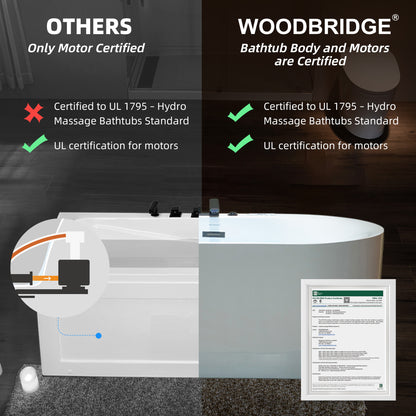 WOODBRIDGE BM100+F0051MB | 59" Whirlpool and Air Heated Bathtub with Matte Black Faucet Trim