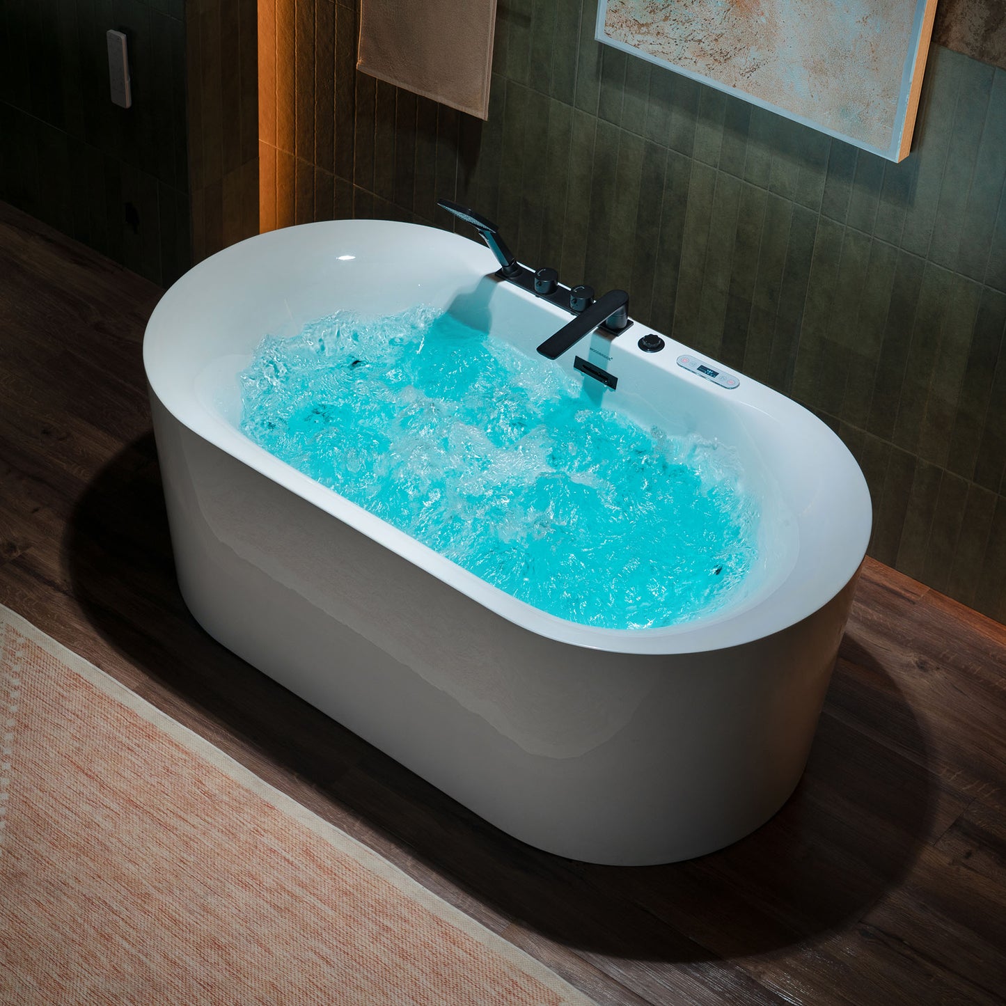 WOODBRIDGE BM100+F0051MB | 59" Whirlpool and Air Heated Bathtub with Matte Black Faucet Trim