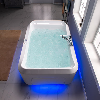 WOODBRIDGE BTS0091 | 70"x47" Wide Freestanding Hydrotherapy Tub | Dual Massage & Heated