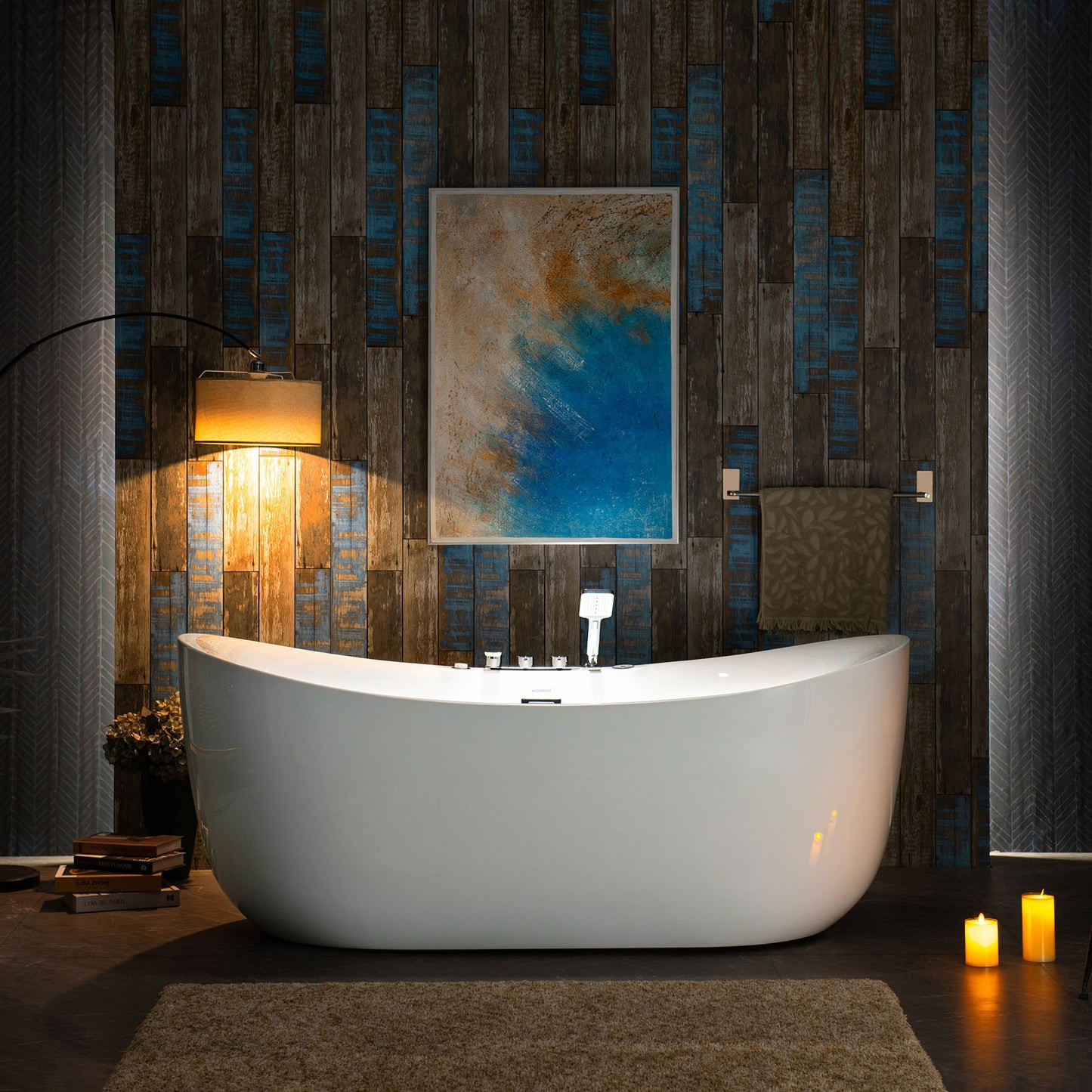 WOODBRIDGE BJ400+F0041CH 72" x 35-3/8" Whirlpool Water Jetted + Air Bubble Freestanding Heated Soaking Combination Bathtub